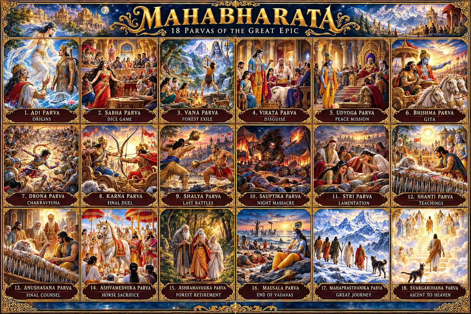Mahabharata eighteen parva canvas